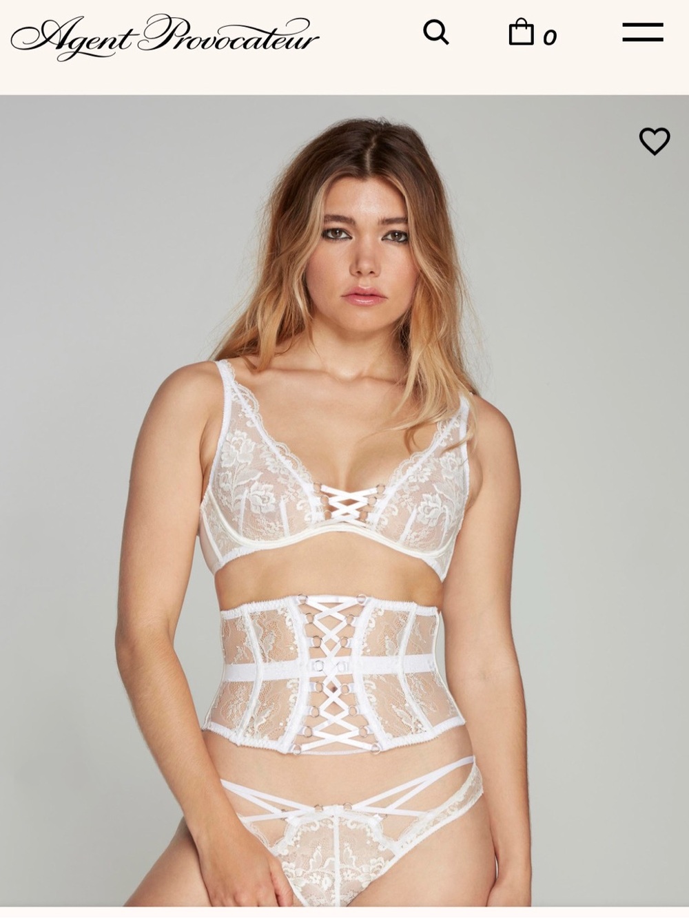 Agent Provocateur Essie White Lace Waspie Corset w/ Banded Strappy Thong Set